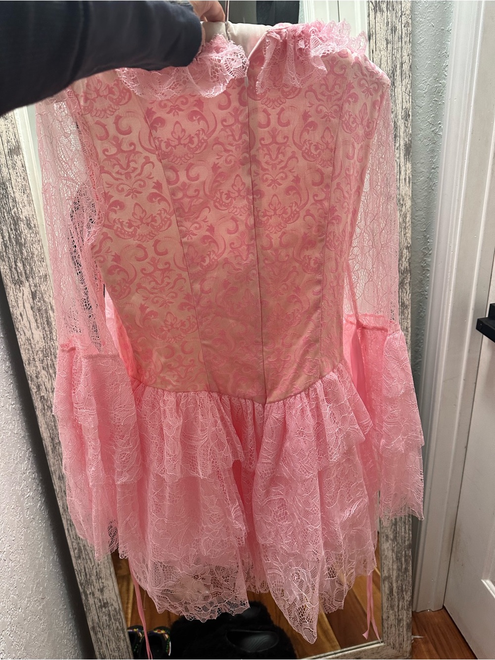 Dolls kill Marie Antionette dress for Halloween Pink Lace Tiered Dress M - Picture 3 of 5